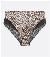 Women's Plus Size Brown Leopard Print Satin High Waist Briefs Curves New Look