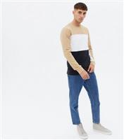 Men's Stone Colour Block Crew Sweatshirt Only and Sons New Look