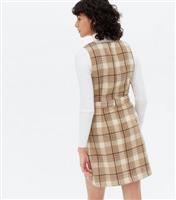 Women's Brown Check V Neck Button Front Pinafore Dress New Look