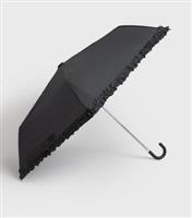 Black Frill Umbrella New Look