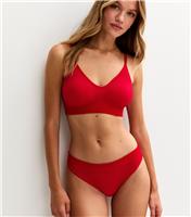 Women's Red Seamless Ribbed Thong New Look