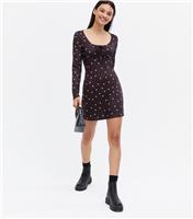 Women's Black Heart Long Sleeve Mini Dress Wednesday's Girl New Look
