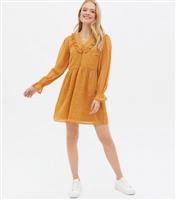 Women's Mustard Spot Frill Collar Mini Dress Wednesday's Girl New Look