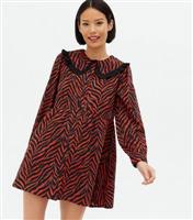 Women's Red Zebra Frill Collar Mini Smock Dress Wednesday's Girl New Look