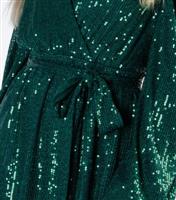 Women's Dark Green Sequin V Neck Belted Mini Wrap Dress Gini London New Look