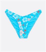 Blue Tropical Floral V Front Bikini Bottoms New Look