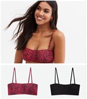 Women's 2 Pack Black and Red Animal Print Bandeau Bikini Tops New Look