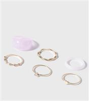 6 Pack Gold and Lilac Resin Rings New Look