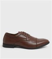 Men's Dark Brown Leather-Look Oxford Shoes Vegan New Look