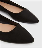 Women's Black Suedette Pointed Toe Ballet Pumps School Vegan New Look