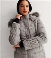Women's Maternity Pale Grey Long Hooded Puffer Jacket New Look