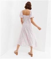 Women's White Ditsy Floral Square Neck Puff Sleeve Midi Dress New Look