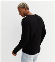 Men's Black Ribbed Knit Regular Fit Jumper New Look