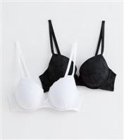 Women's 2 Pack Black and White Lace Push Up Bras New Look
