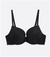 Women's Black Animal Print Lace Plunge Push Up Bra New Look