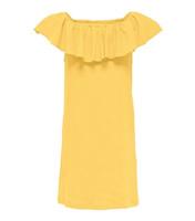 Pale Yellow Ribbed Frill Bardot Dress KIDS ONLY New Look