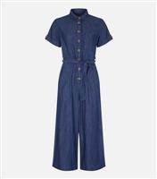 Yumi Blue Denim Belted Crop Jumpsuit New Look