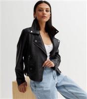 Women's Black Leather-Look Biker Jacket Urban Bliss New Look