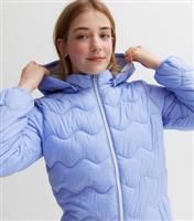 Blue Quilted Zip Hooded Jacket Name It New Look