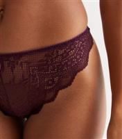 Burgundy Floral Lace Diamant Thong New Look