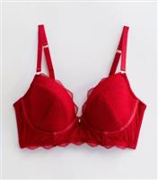 Red DD+ Floral Lace Diamant Plunge Bra New Look