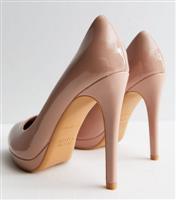 Women's Cream Patent Round Platform Stiletto Heel Court Shoes New Look