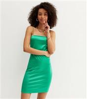 Tall Green Satin Strappy Mini Slip Dress New Look