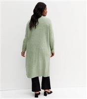 Women's Plus Size Mint Green Knit Pocket Midi Cardigan Curves New Look