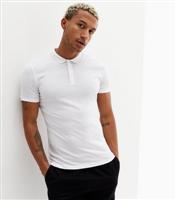 Men's White Muscle Fit Short Sleeve Polo Shirt New Look