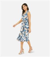 Women's Blue Floral Satin Ruffle Midi Wrap Dress Mela New Look