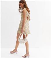 Women's Yellow Floral V Neck Tie Back Mini Dress New Look