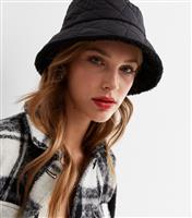 Black Quilted Teddy Reversible Bucket Hat New Look