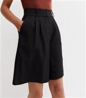 Women's Black High Waist Pleated Long Shorts ONLY New Look