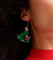 Green Tinsel Christmas Tree Earrings New Look