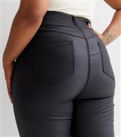 Women's Plus Size Black Coated Lift & Shape High Waist Yazmin Skinny Jeans Curves New Look