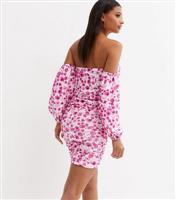 Women's Purple Floral Ruched Bardot Mini Dress Parisian New Look