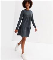 Navy Tiered Long Sleeve Dress Name It New Look