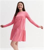 Mid Pink Tiered Long Sleeve Dress Name It New Look