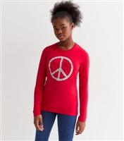 Red Sequin Peace Logo Long Sleeve Top Name It New Look