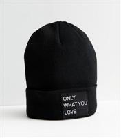 Black Ribbed Knit Logo Beanie KIDS ONLY New Look