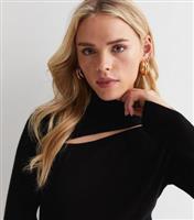 Women's Petite High Neck Long Sleeve Asymmetric Cut Out Mini Dress New Look
