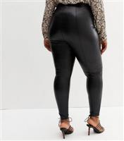 Women's Plus Size Black Leather-Look High Waist Leggings Curves New Look