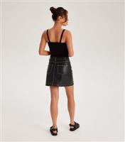 Women's Black Leather-Look Contrast Stitch Mini Skirt Urban Bliss New Look