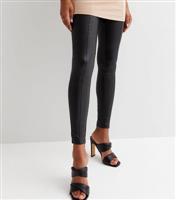 Women's Maternity Black Leather-Look Over Bump Leggings New Look