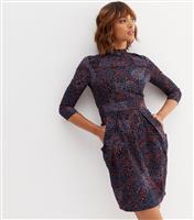 Women's Blue Animal Print High Neck Tulip Mini Dress Blue Vanilla New Look