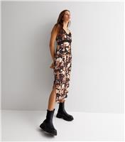 Women's Black Abstract Satin Lace Trim Cross Back Midi Slip Dress Blue Vanilla New Look