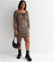 Women's Plus Size Black Ditsy Floral Crepe Square Neck Mini Dress Curves New Look