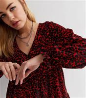 Women's Red Animal Print Long Puff Sleeve Tiered Mini Smock Dress New Look