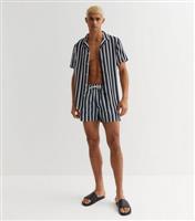 Men's Navy Stripe Swim Shorts New Look