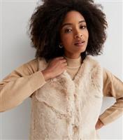 Women's Stone Faux Fur Gilet Gini London New Look